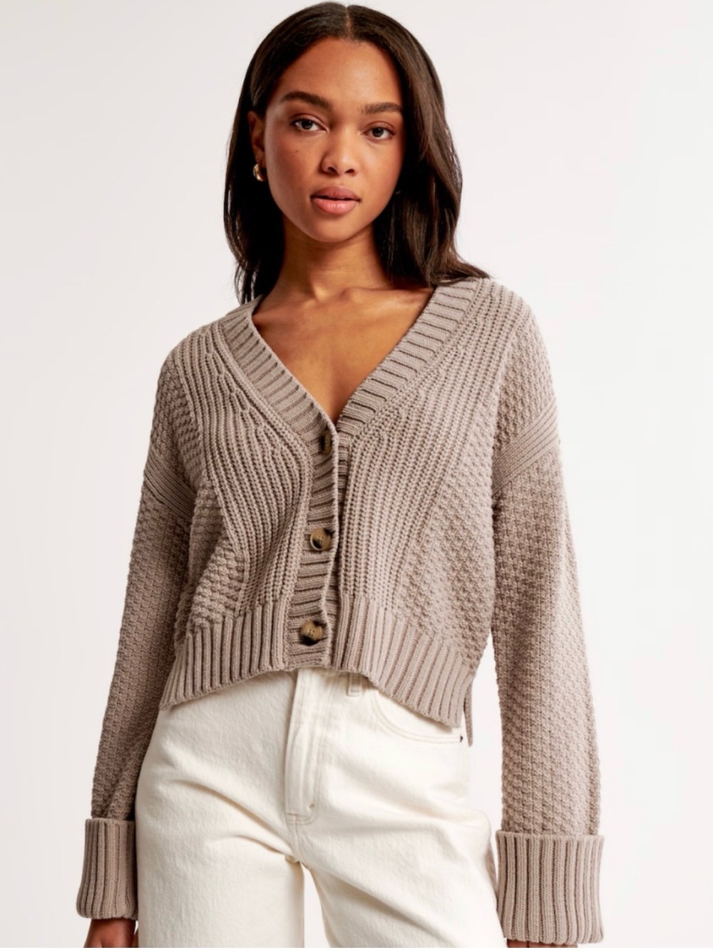 NWOT A&F Cameron Seed Stitch Cardigan Taupe Size S
